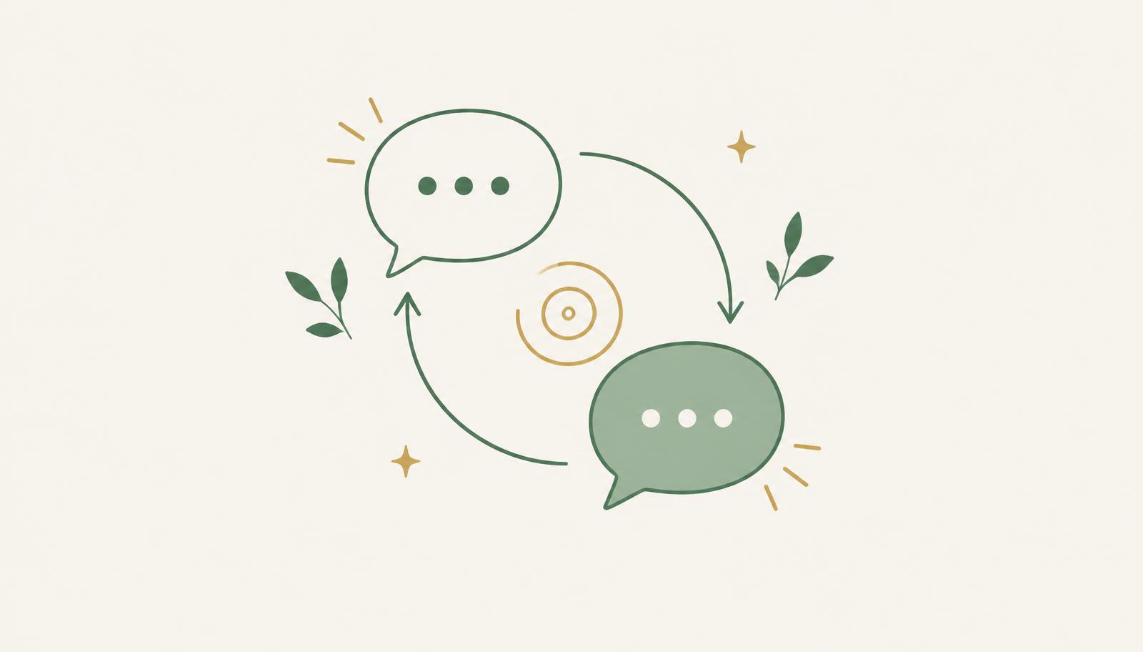 Illustration sobre de deux bulles de conversation formant une boucle