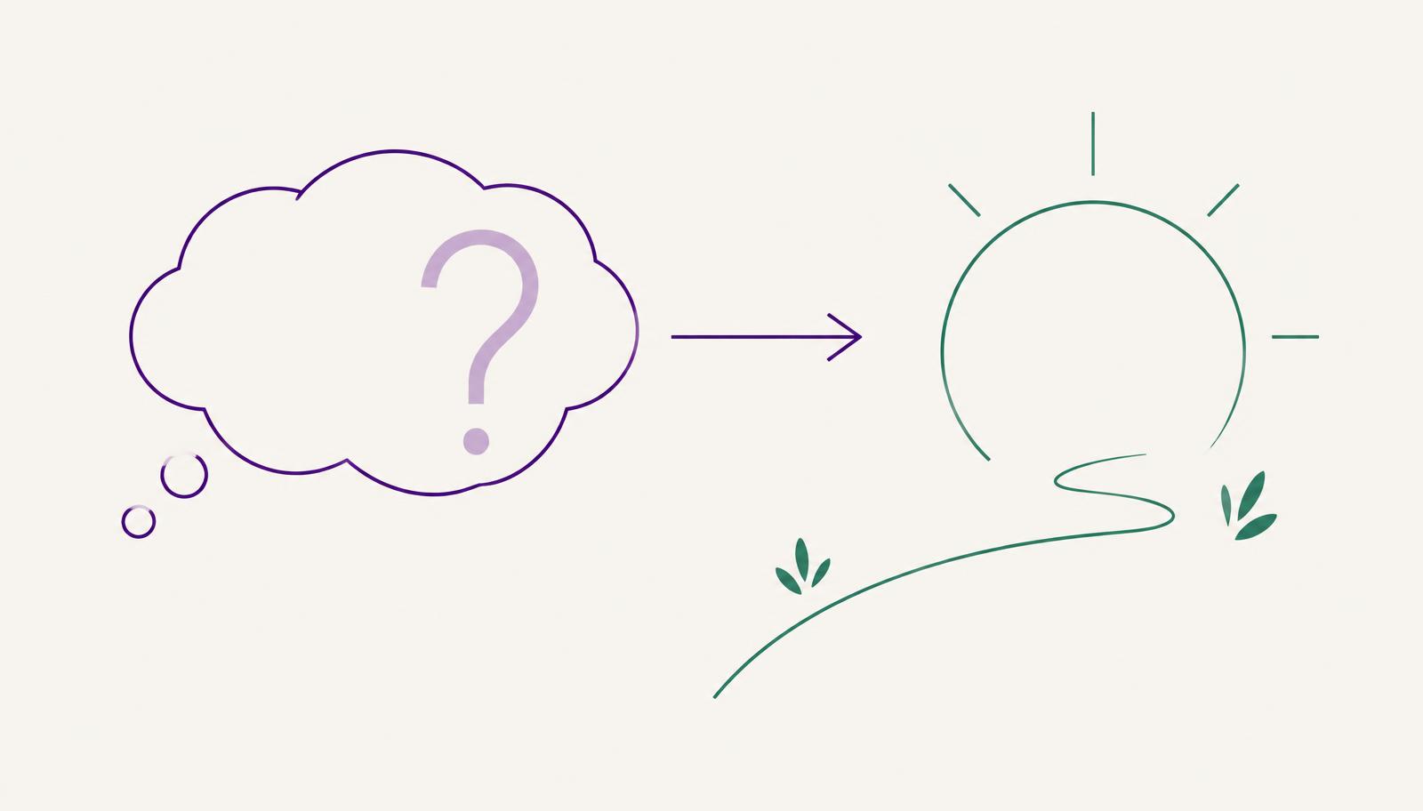 Illustration abstraite d'une bulle de pensée et d'un chemin vers un espace ouvert