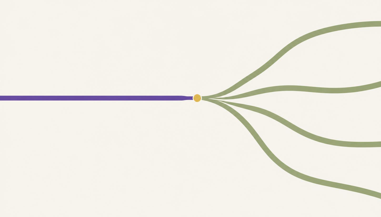 Illustration abstraite d'une trajectoire rapide qui se divise en plusieurs chemins